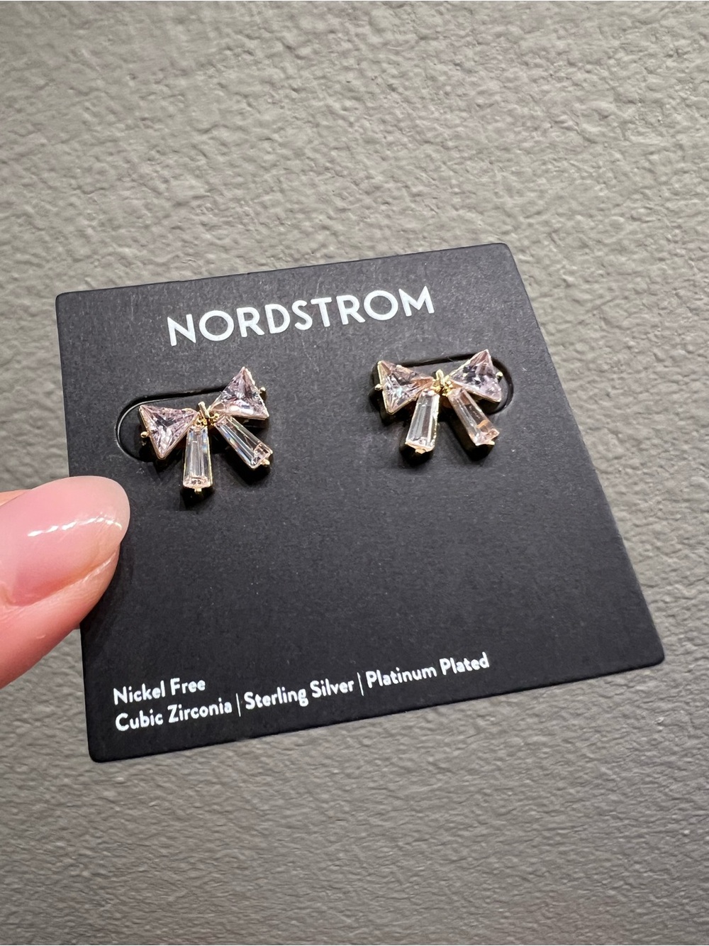 NWT Nordstrom Bow Crystal Stud Earrings - Clear & Gold
